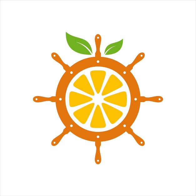 Oranje stuurwiel kapitein logo ontwerpconcept.