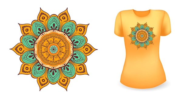 Oranje vrouwelijke t-shirt met mandala vector realistisch