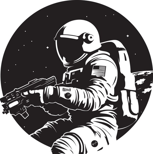 Vector orbital adventurer vector astronaut symbol cosmos voyager zwarte ruimteverkenner logo