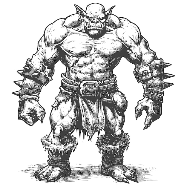 Vector orc full body images using old engraving style