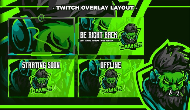 Vector orc gamer esport gaming lay-outontwerp streamer twitch