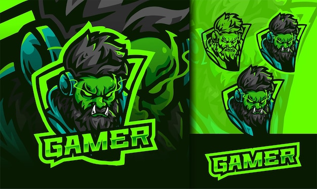 Вектор Дизайн логотипа киберспорта orc gamer esport gaming gaming