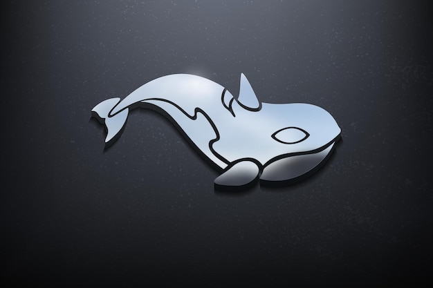 Orca 3D Logo Design, Shiny Mockup Logo with Textured Wall. Realistic Vector