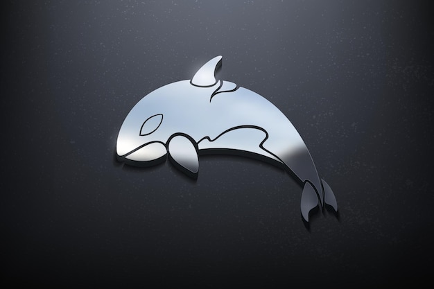 Orca 3d logo design, logo mockup lucido con parete ruvida. vettore realistico