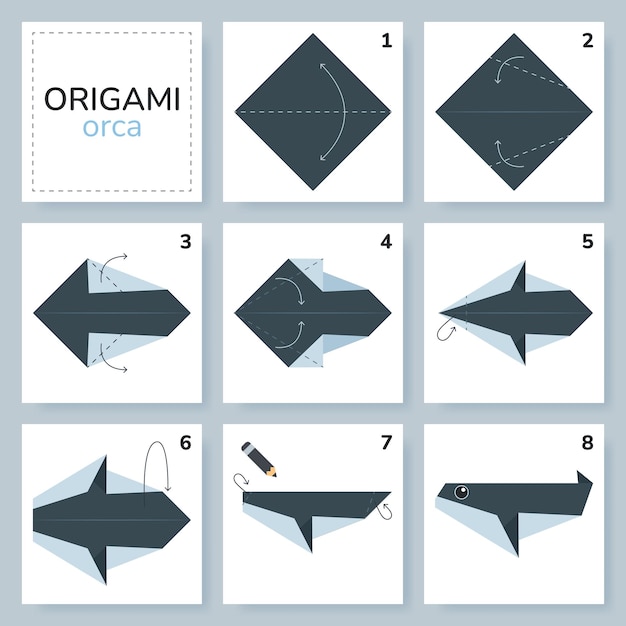 Orca origami scheme tutorial moving model Origami for kids Step by step how to make a cute origami