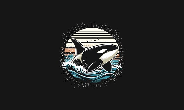 orca on sea night vector illustration artwork design