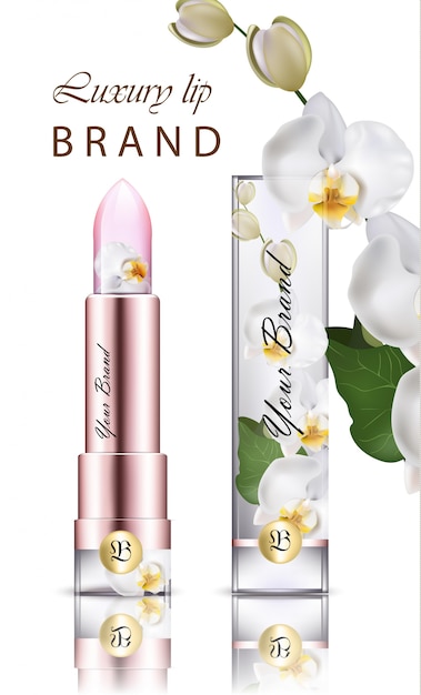 Vector orchid flower lipstick cosmetics