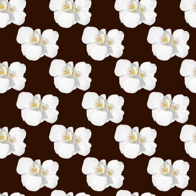 Orchid Flower Seamless Pattern Design with dark red background