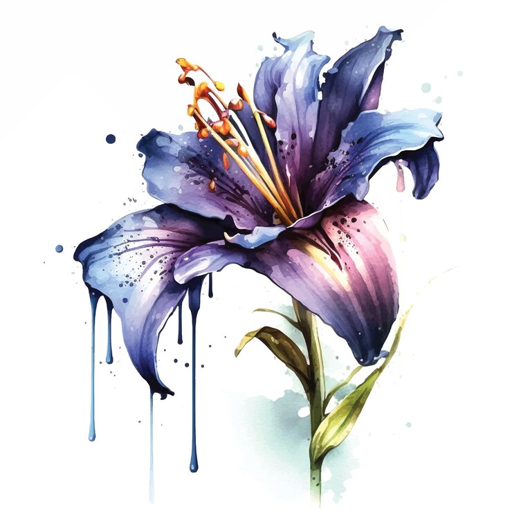 Vector orchid flower watercolor paint