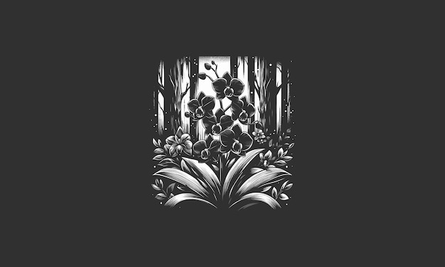 orchid on forest vector artwork design