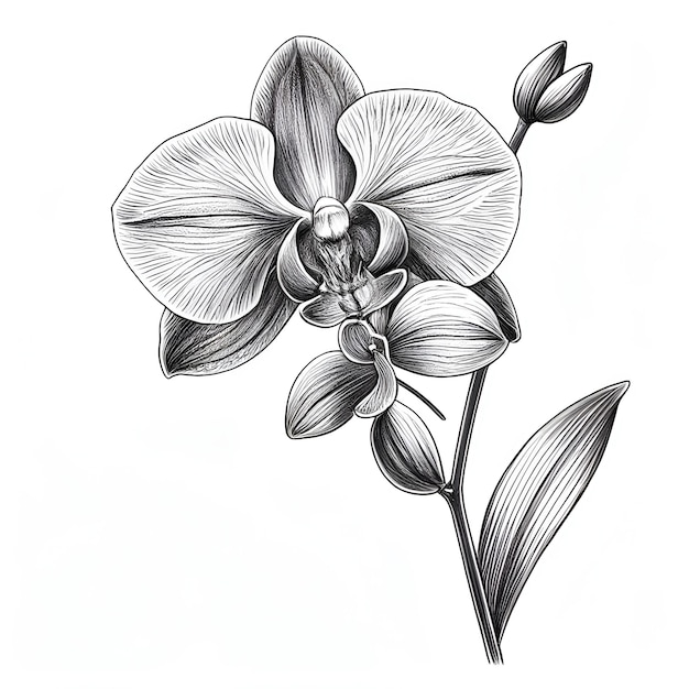 Orchidee inkt schets tekening zwart-wit gravure stijl vector illustratie