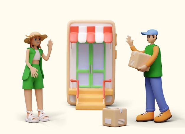 Vector order delivery of goods via smartphone concept of courier phone application