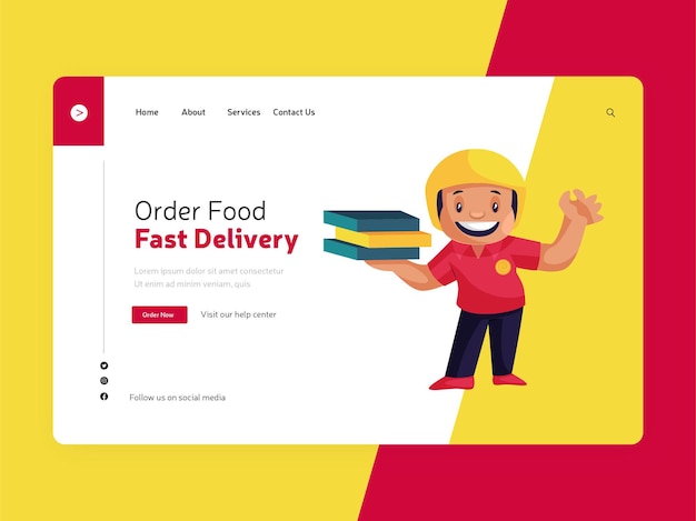 Vettore ordina il design della pagina di destinazione per la consegna rapida di cibo