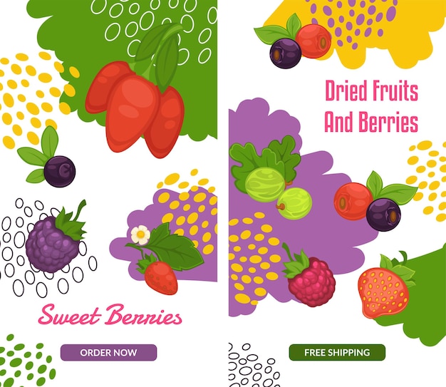 Vector order fresh fruits and berries, online shop store