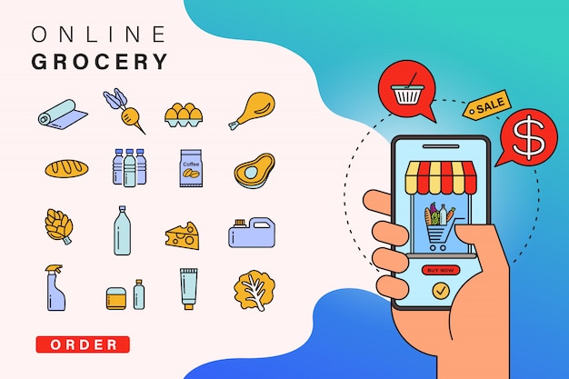 Order grocery online from app by smart phone