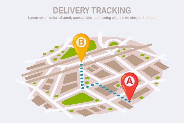 Order tracking. delivery, transportation parcel. map with pin, pointer. shipping of package