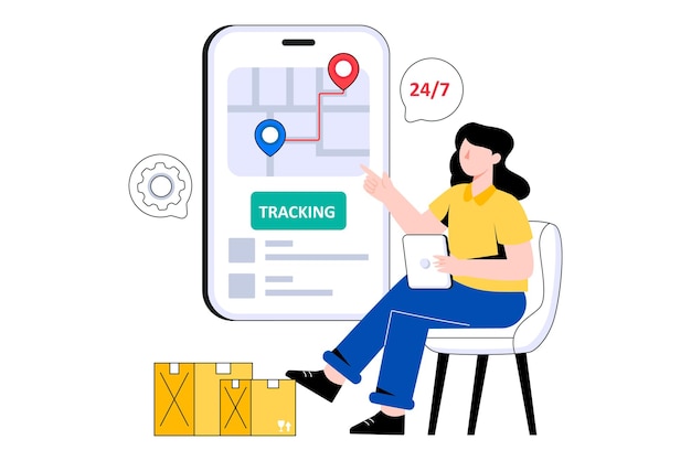 Vector order tracking vlakke stijl ontwerp vectorillustratie. voorraad illustratie