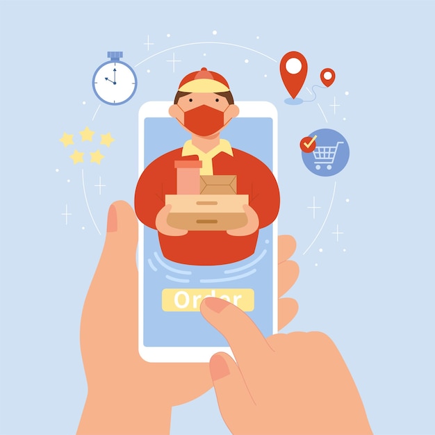 Vector ordering food online via smartphone