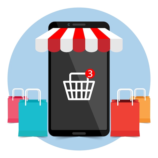 Vector ordering products on internet via app mobile phone vector illustration design