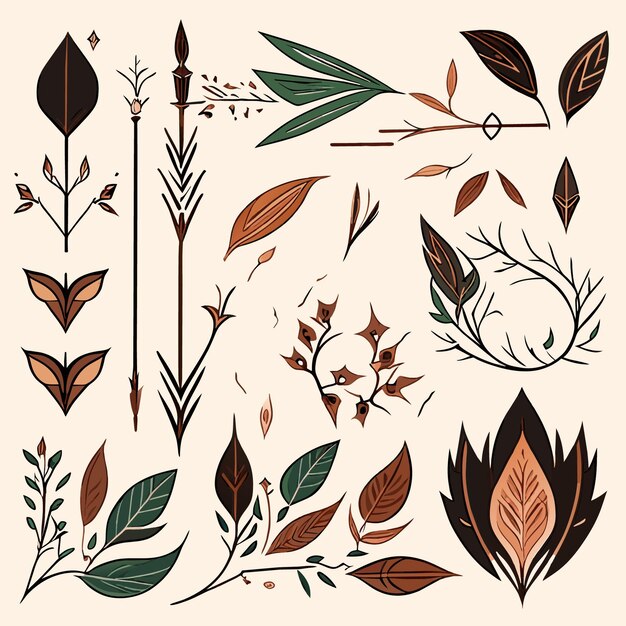 Vector organic arrows craftsmanship floral sketch collection in art