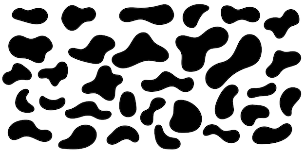 Vector organic black blobs irregular shape abstract liquid shape elements random abstract blotch shape fluid dynamical colored forms banner