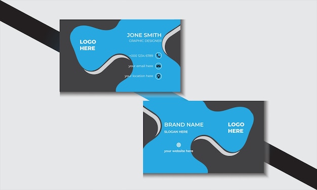 Organic business card design template with black bg amp sky blue color