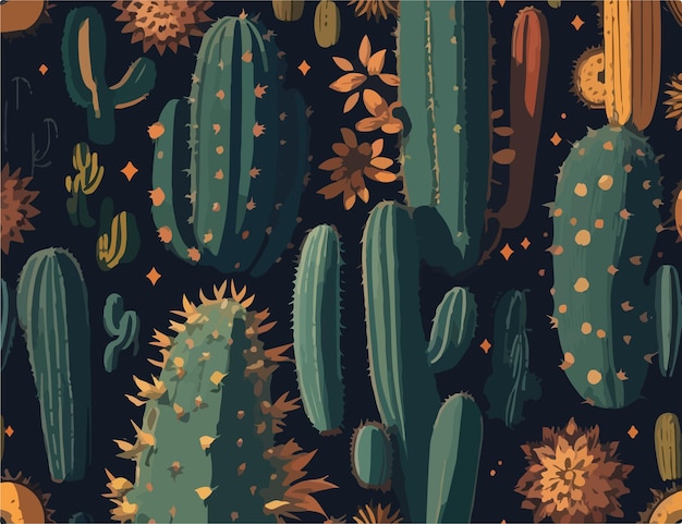 Organic Cactus Delights Flat Vector Pattern Backgrounds