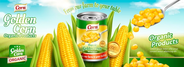 Organic canned corn banner   with delicious maize