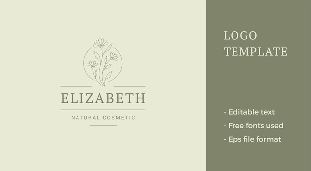 Organic chamomile spring bouquet circle frame minimalist business card brand logo vector