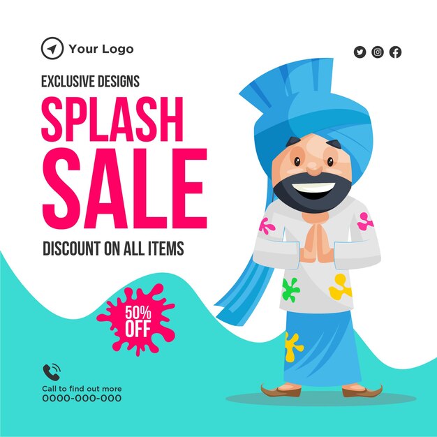 Organic color have a safe and colorful holi exclusive sale banner template