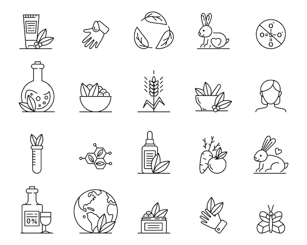 Vector organic cosmetics icons no animal tested natural icons vector set eco friendly cruelty free line