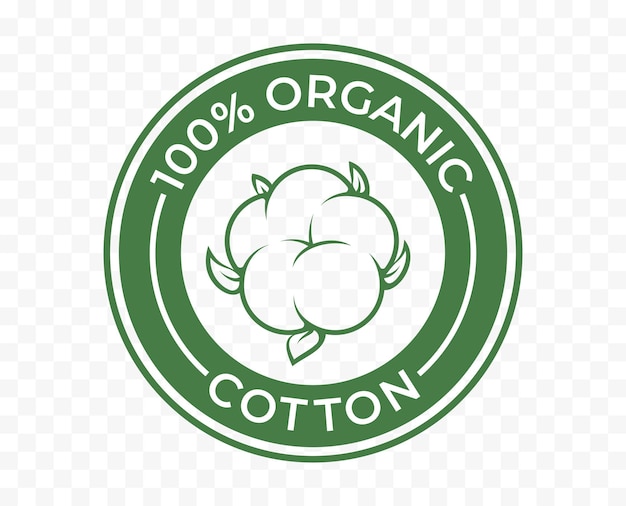 Vettore icona di cotone biologico 100 logo vettoriale prodotto biologico ed ecologico naturale etichetta di cotone biologico al 100% per abiti tessili cosmetici vegani verdi e assorbenti igienici o ingredienti cosmetici