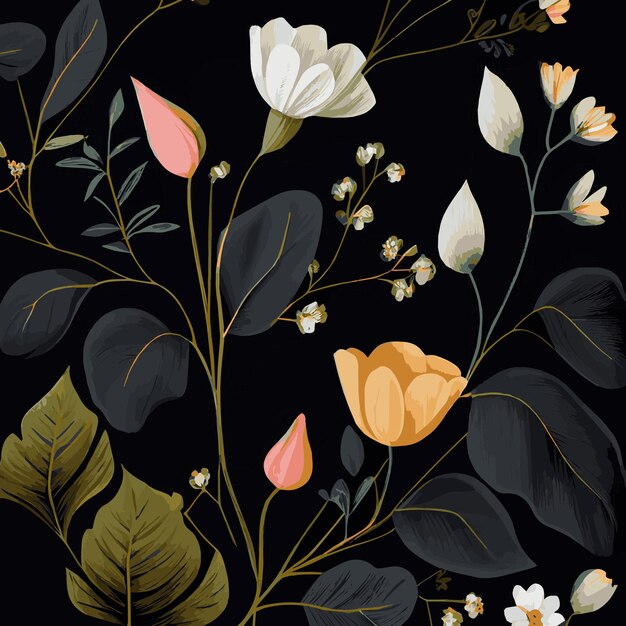 Organic dark floral texture pattern background Vector