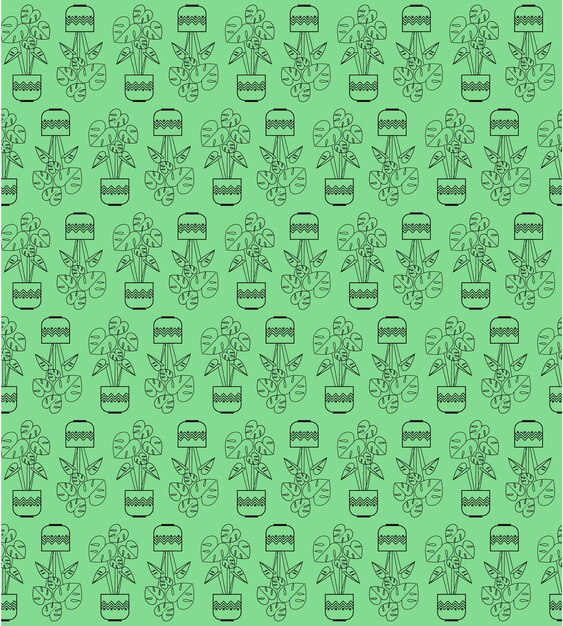 Organic decorative home plants and tropical plants background pattern. Hand drawn seamless pattern. 