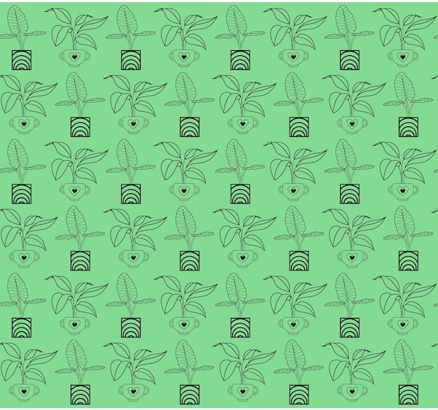 Organic decorative home plants and tropical plants background pattern. Hand drawn seamless pattern. 