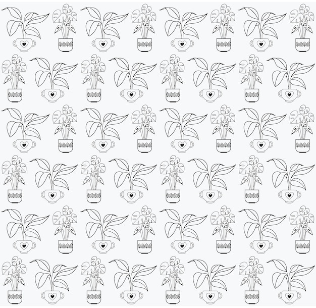 Organic decorative home plants and tropical plants background pattern. Hand drawn seamless pattern.