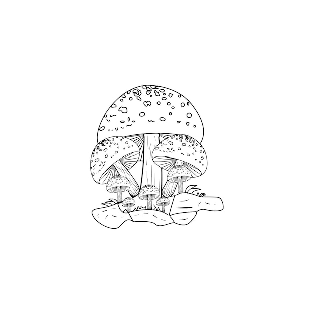 有機農場キノコのロゴのテンプレート ベクトル イラスト ビンテージ ロゴ