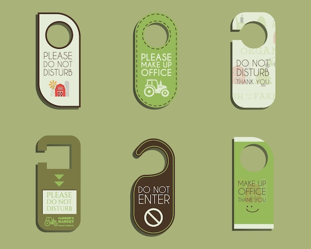 Vector organic farm shop and other eco business door knob or hanger sign set do not disturb design with eco