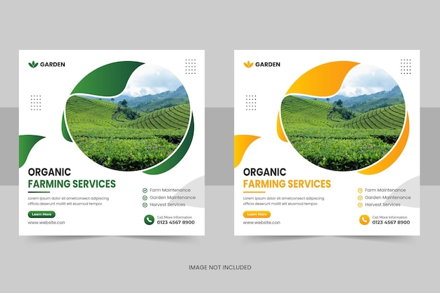 Organic farming service post banner template or lawn mower gardening social media banner design