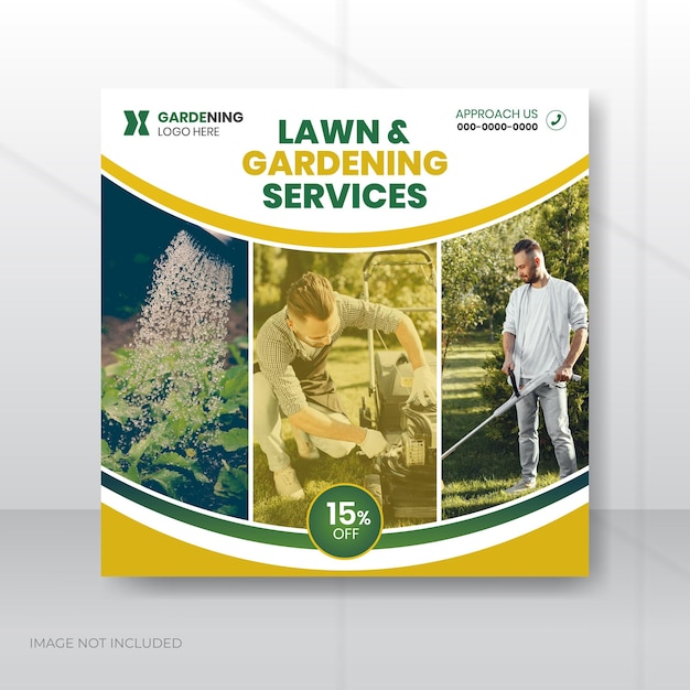 Organic farming service post banner template or lawn mower gardening social media post design