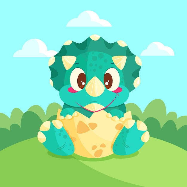 Organic flat adorable baby dinosaur illustrated