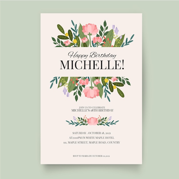 organic flat birthday invitation