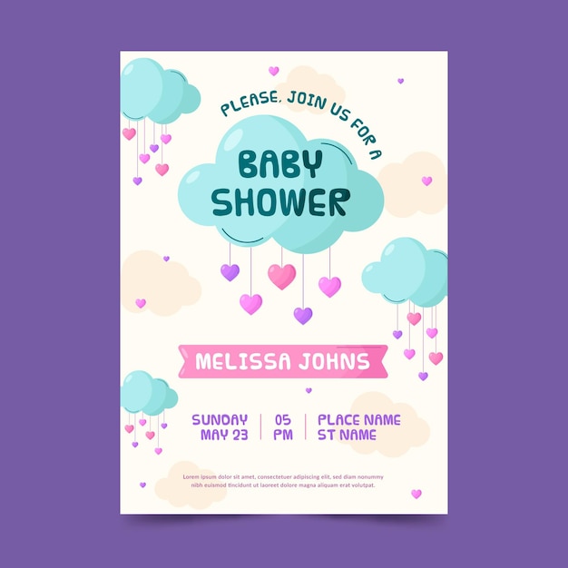 Organic flat chuva de amor baby shower invitation