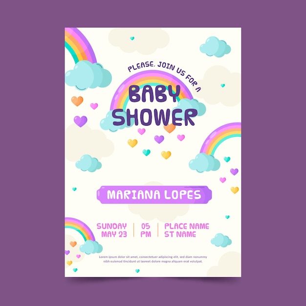 Organic flat chuva de amor baby shower invitation