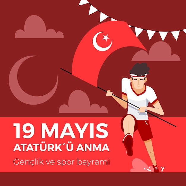 Organic flat commemoration of ataturk, youth and sports day illustration
