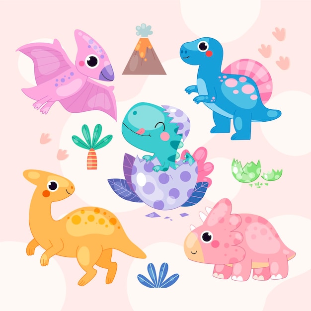 Vector organic flat cute baby dinosaur