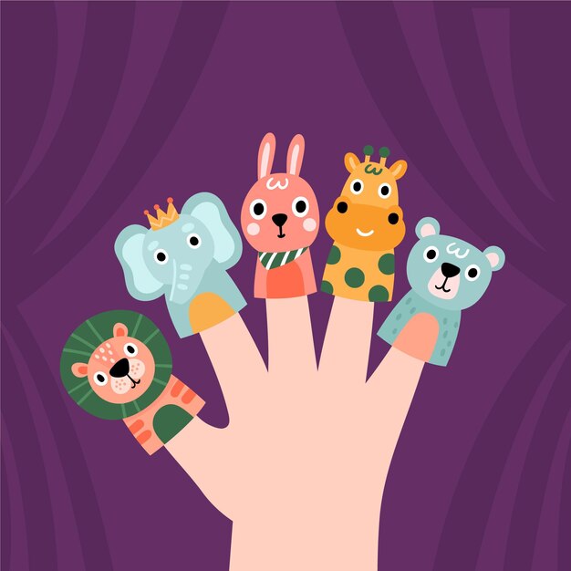 Organic flat design finger puppets set