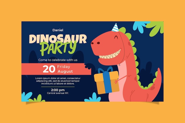 Organic flat dinosaur birthday invitation