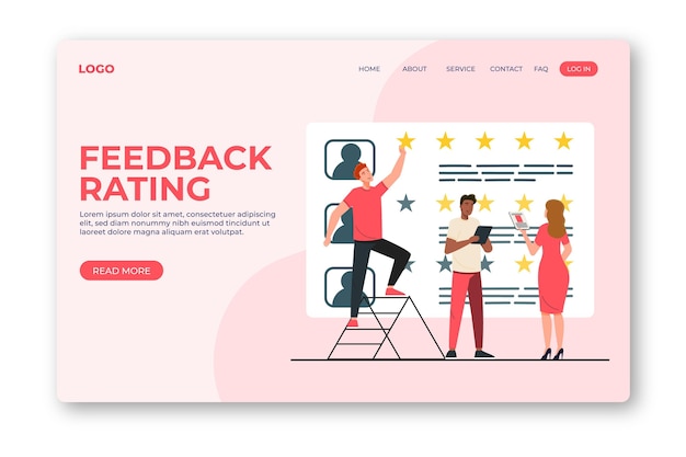 Vettore modello di pagina di destinazione con feedback piatto organico