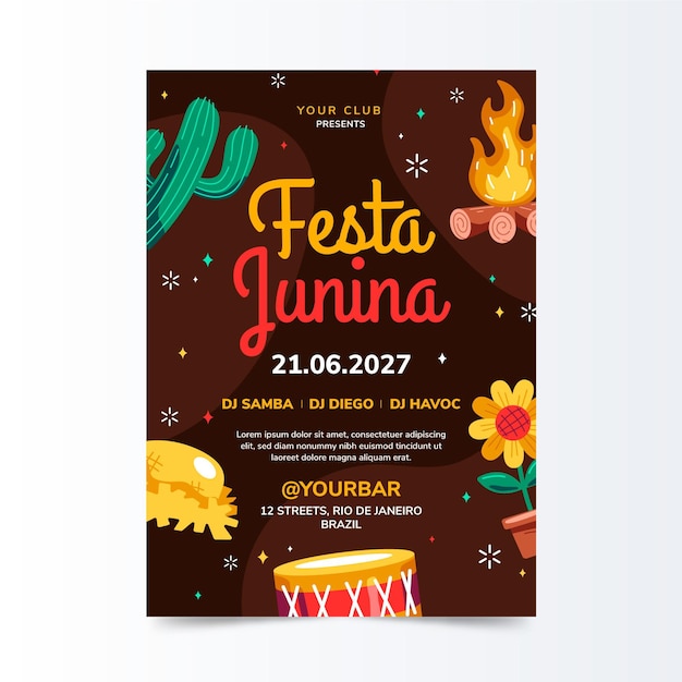 Modello di poster verticale piatto festa junina organico